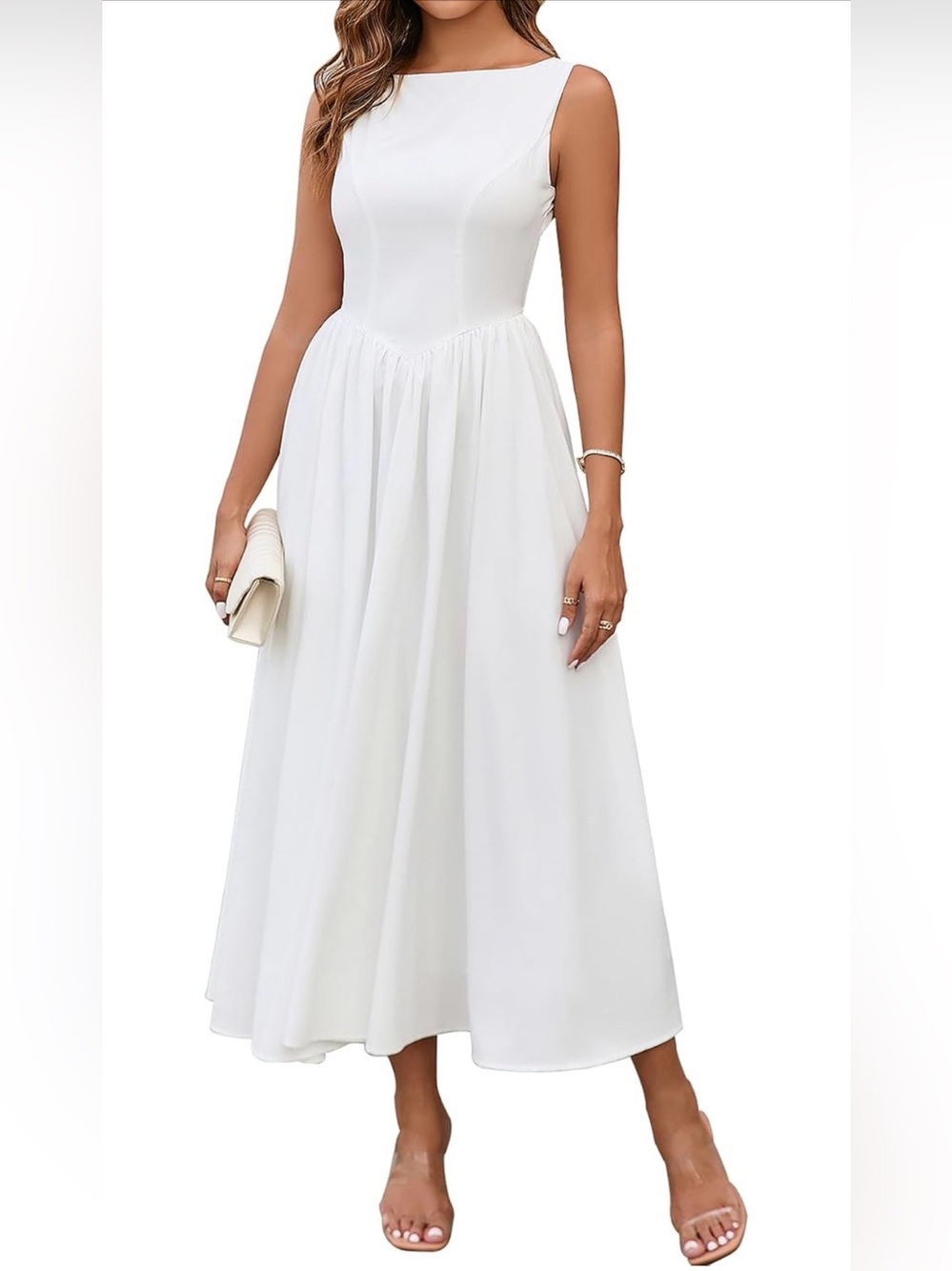 Elegant White Maxi Dress for Women - Sleeveless Boatneck